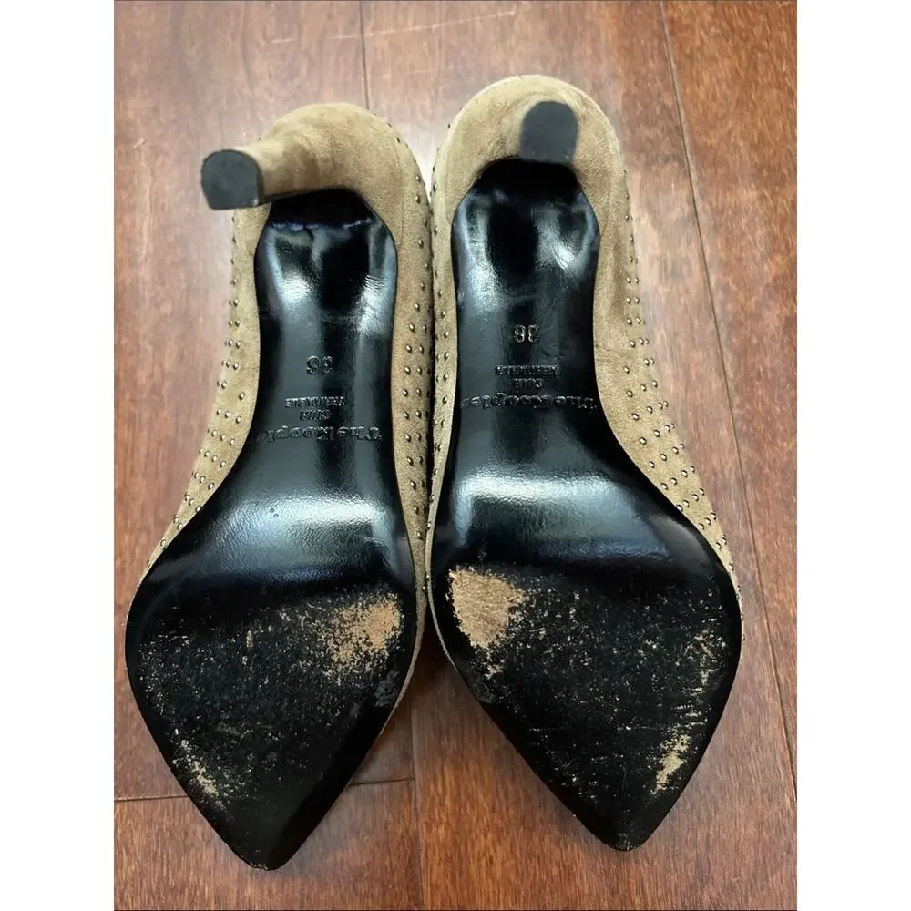 The Kooples Taupe Suede Studded Pointed-Toe Stiletto Heels, Size 5.5/6 (36)